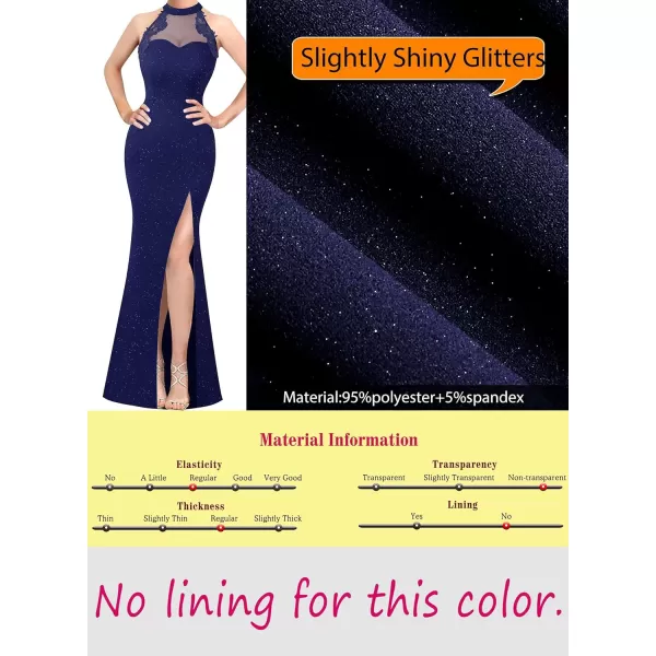 VFSHOW Womens Formal Sexy Halter High Slit Prom Wedding Guest Maxi Dress 2023 Illusion Sweetheart Neckline Evening Long GownSparkly Navy Blue