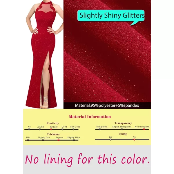 VFSHOW Womens Formal Sexy Halter High Slit Prom Wedding Guest Maxi Dress 2023 Illusion Sweetheart Neckline Evening Long GownSparkly Red