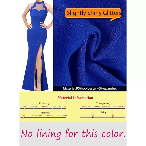 VFSHOW Womens Formal Sexy Halter High Slit Prom Wedding Guest Maxi Dress 2023 Illusion Sweetheart Neckline Evening Long GownSparkly Royal Blue