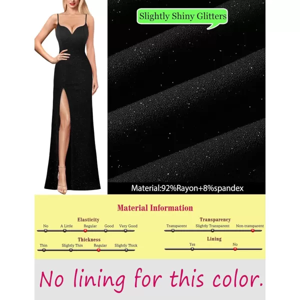 VFSHOW Womens Formal Sexy Spaghetti Strap Sweetheart Fitted High Slit Maxi Dress Cocktail Bodycon Evening Long GownSparkly Black