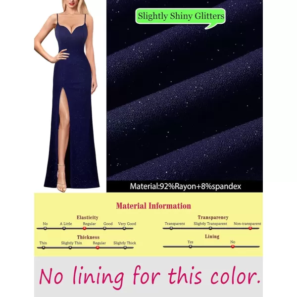 VFSHOW Womens Formal Sexy Spaghetti Strap Sweetheart Fitted High Slit Maxi Dress Cocktail Bodycon Evening Long GownSparkly Dark Blue