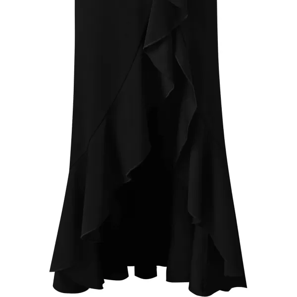 VFSHOW Womens Formal Spaghetti Strap Ruffles Split Mermaid Evening Prom Maxi DressBlack