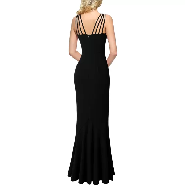 VFSHOW Womens Formal Spaghetti Strap Ruffles Split Mermaid Evening Prom Maxi DressBlack