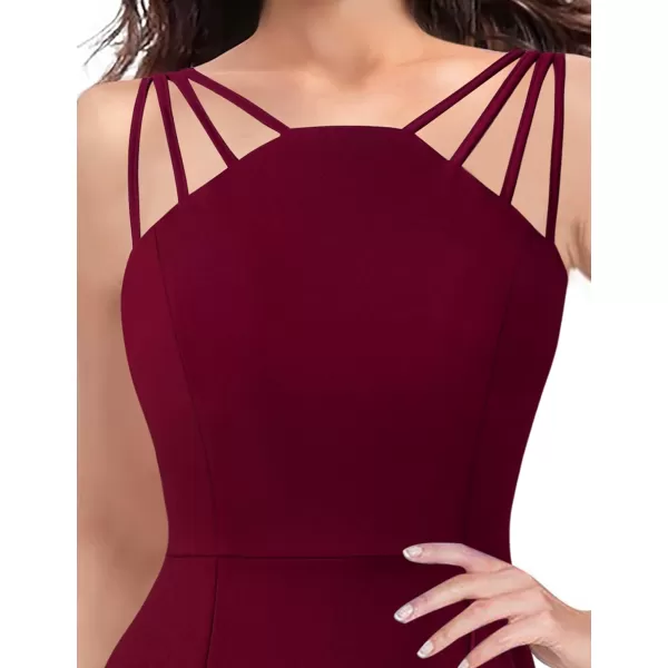 VFSHOW Womens Formal Spaghetti Strap Ruffles Split Mermaid Evening Prom Maxi DressBurgundy