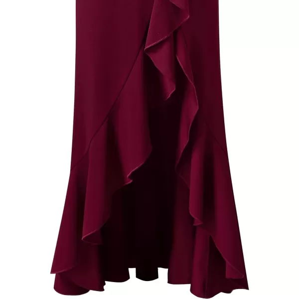VFSHOW Womens Formal Spaghetti Strap Ruffles Split Mermaid Evening Prom Maxi DressBurgundy