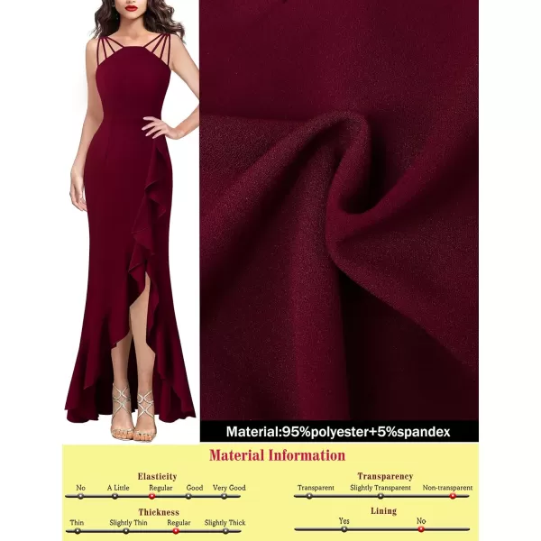 VFSHOW Womens Formal Spaghetti Strap Ruffles Split Mermaid Evening Prom Maxi DressBurgundy