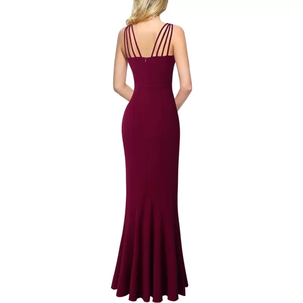VFSHOW Womens Formal Spaghetti Strap Ruffles Split Mermaid Evening Prom Maxi DressBurgundy
