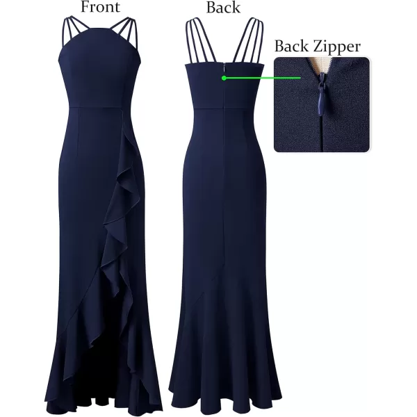 VFSHOW Womens Formal Spaghetti Strap Ruffles Split Mermaid Evening Prom Maxi DressDark Blue