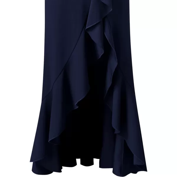 VFSHOW Womens Formal Spaghetti Strap Ruffles Split Mermaid Evening Prom Maxi DressDark Blue