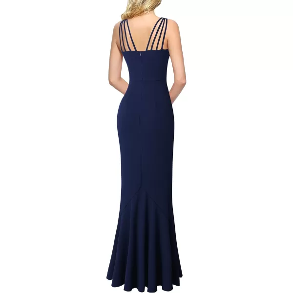 VFSHOW Womens Formal Spaghetti Strap Ruffles Split Mermaid Evening Prom Maxi DressDark Blue