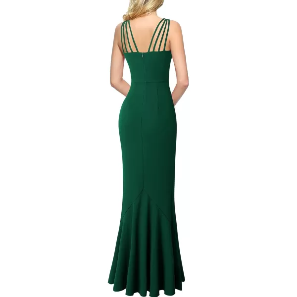 VFSHOW Womens Formal Spaghetti Strap Ruffles Split Mermaid Evening Prom Maxi DressDark Green