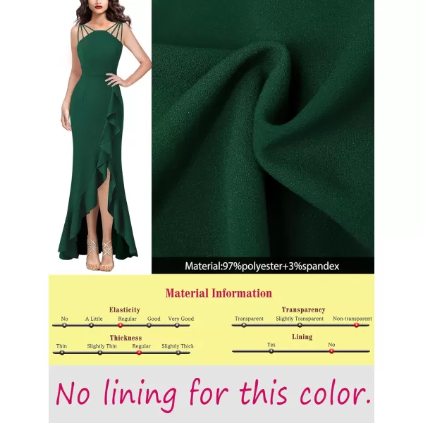 VFSHOW Womens Formal Spaghetti Strap Ruffles Split Mermaid Evening Prom Maxi DressDark Green