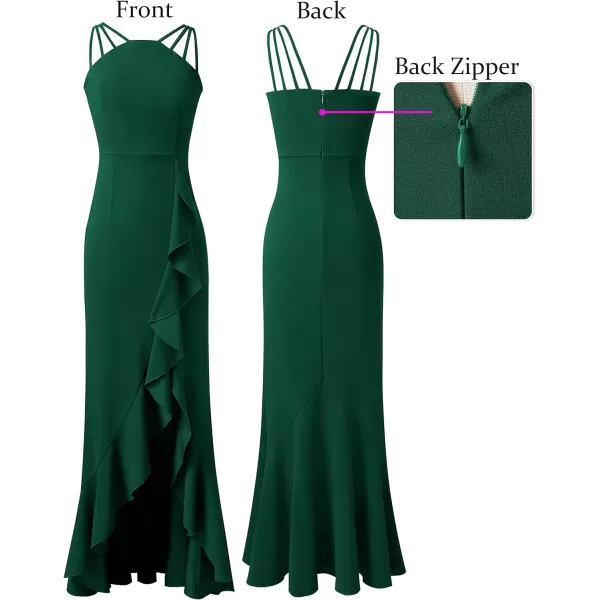 VFSHOW Womens Formal Spaghetti Strap Ruffles Split Mermaid Evening Prom Maxi DressDark Green