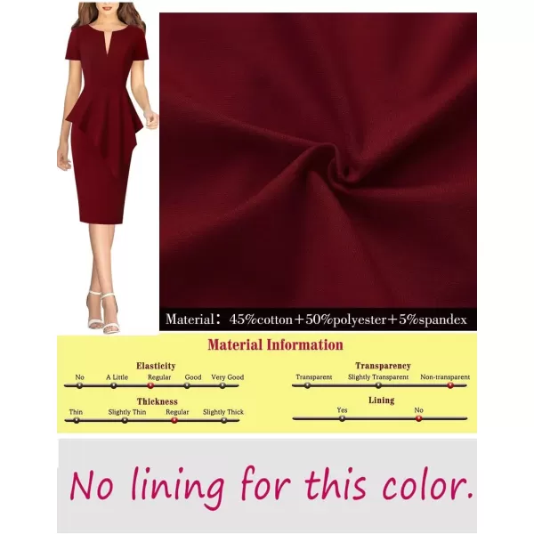 VFSHOW Womens Front Zipper Asymmetrical Peplum Work Business Office Bodycon DressDark Red Asymmetrical Peplum