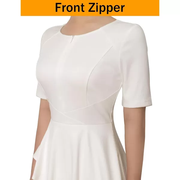 VFSHOW Womens Front Zipper Asymmetrical Peplum Work Business Office Bodycon DressOff White Asymmetrical Peplum