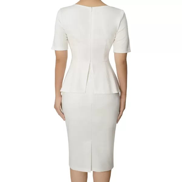 VFSHOW Womens Front Zipper Asymmetrical Peplum Work Business Office Bodycon DressOff White Asymmetrical Peplum