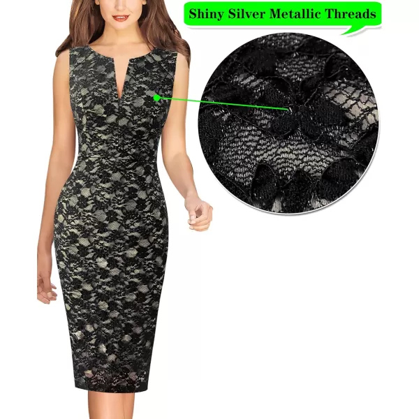 VFSHOW Womens Front Zipper Lace Cocktail Patchwork Work Business Party Pencil DressBlack Lace3