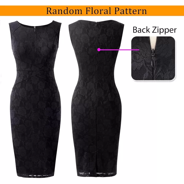 VFSHOW Womens Front Zipper Lace Cocktail Patchwork Work Business Party Pencil DressBlack Lace6