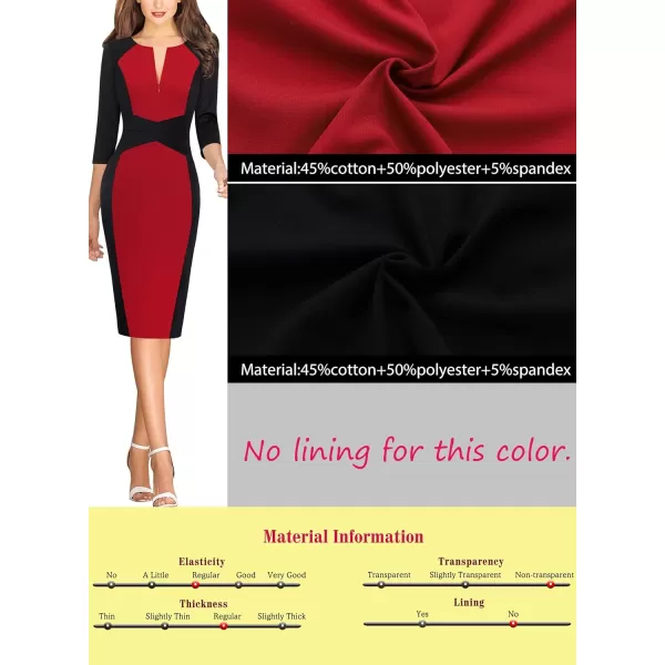 VFSHOW Womens Front Zipper Lace Cocktail Patchwork Work Business Party Pencil DressBlack and Red