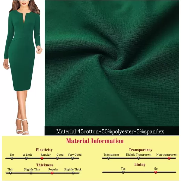 VFSHOW Womens Front Zipper Lace Cocktail Patchwork Work Business Party Pencil DressGreen Long Sleeve