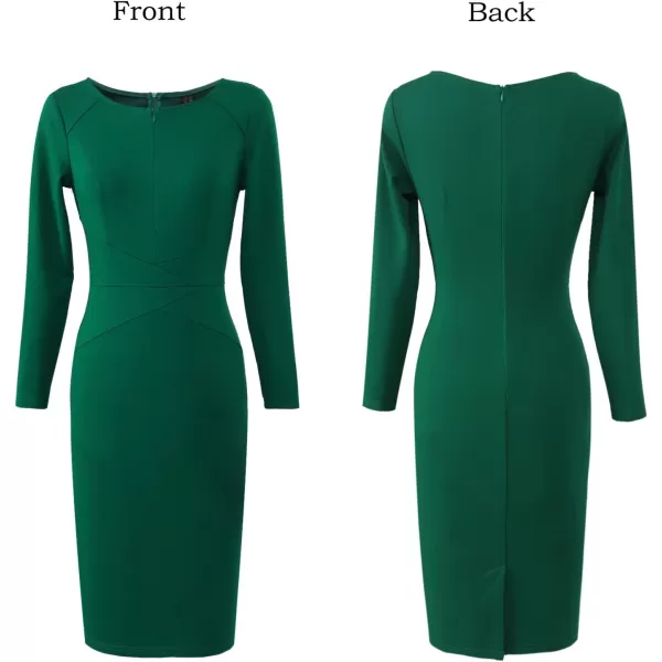 VFSHOW Womens Front Zipper Lace Cocktail Patchwork Work Business Party Pencil DressGreen Long Sleeve