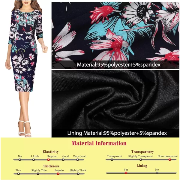 VFSHOW Womens Front Zipper Lace Cocktail Patchwork Work Business Party Pencil DressNavy Blue Multi Floral Print