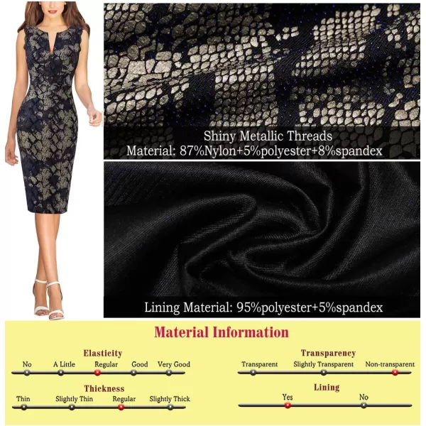 VFSHOW Womens Front Zipper Lace Cocktail Patchwork Work Business Party Pencil DressShiny Dark Blue Snake Skin