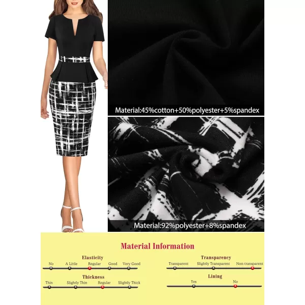 VFSHOW Womens Front Zipper Peplum Work Business Office Bodycon Pencil Sheath DressBlack  Geometric Printed