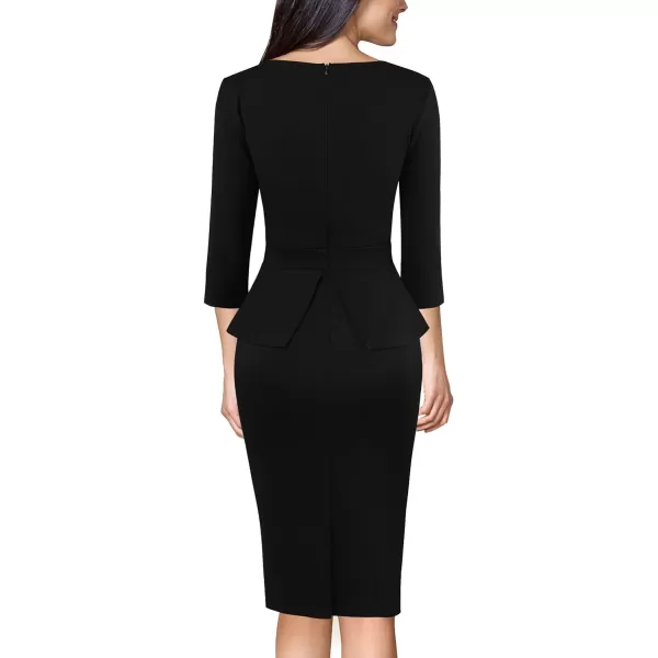 VFSHOW Womens Front Zipper Peplum Work Business Office Bodycon Pencil Sheath DressBlack 34 Sleeve