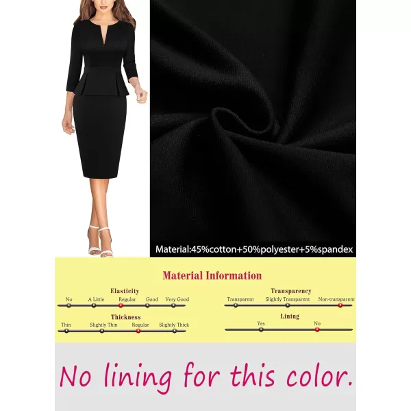 VFSHOW Womens Front Zipper Peplum Work Business Office Bodycon Pencil Sheath DressBlack 34 Sleeve