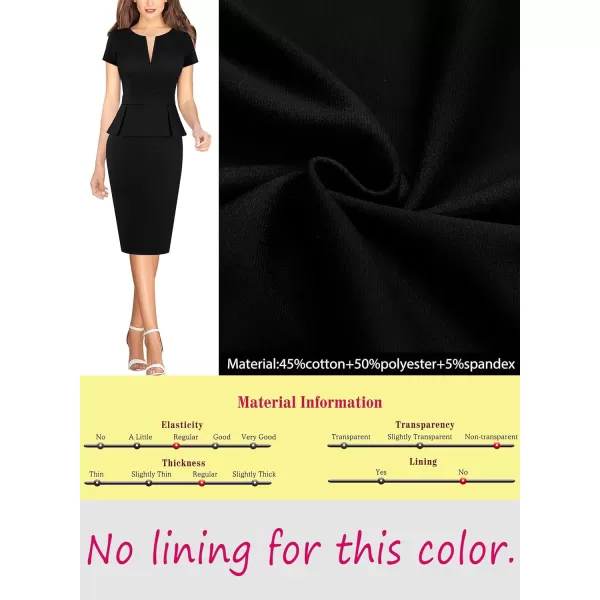 VFSHOW Womens Front Zipper Peplum Work Business Office Bodycon Pencil Sheath DressBlackshort Sleeve