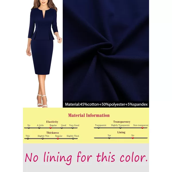 VFSHOW Womens Front Zipper Peplum Work Business Office Bodycon Pencil Sheath DressDark Blue 34 Sleeve