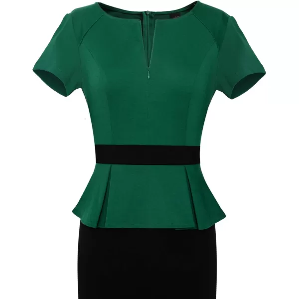 VFSHOW Womens Front Zipper Peplum Work Business Office Bodycon Pencil Sheath DressGreen and Black With Peplum2