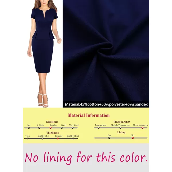 VFSHOW Womens Front Zipper Peplum Work Business Office Bodycon Pencil Sheath DressNavy Blueshort Sleeve