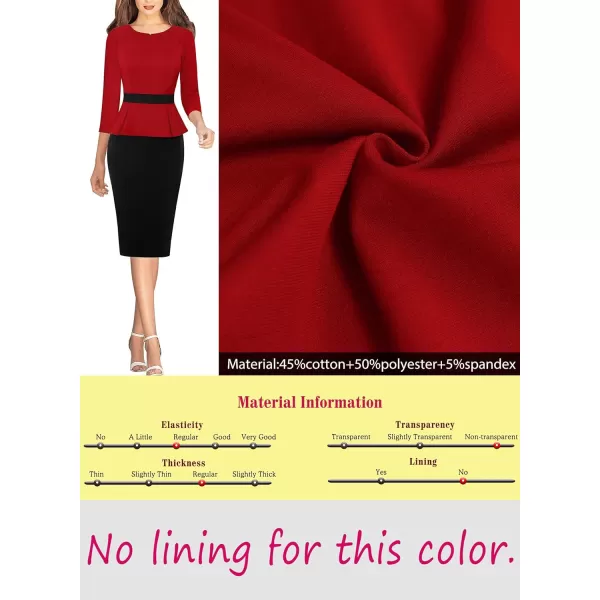 VFSHOW Womens Front Zipper Peplum Work Business Office Bodycon Pencil Sheath DressRed and Black 34 Sleeve