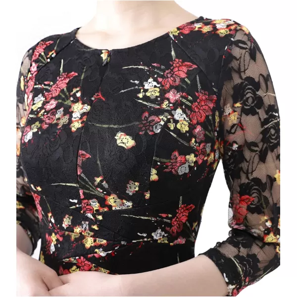 VFSHOW Womens Front Zipper Slim Wear to Work Business Office Party Pencil DressBlack Lace Multi Floral Print