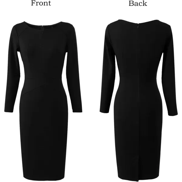 VFSHOW Womens Front Zipper Slim Wear to Work Business Office Party Pencil DressBlack Long Sleeve