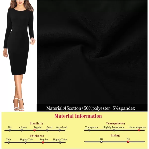 VFSHOW Womens Front Zipper Slim Wear to Work Business Office Party Pencil DressBlack Long Sleeve