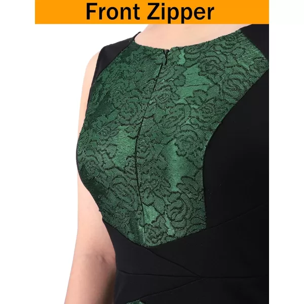 VFSHOW Womens Front Zipper Slim Wear to Work Business Office Party Pencil DressBlack and Green Floral Emerald