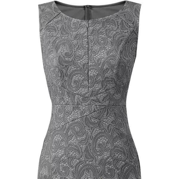 VFSHOW Womens Front Zipper Slim Wear to Work Business Office Party Pencil DressGrey Floral Lace