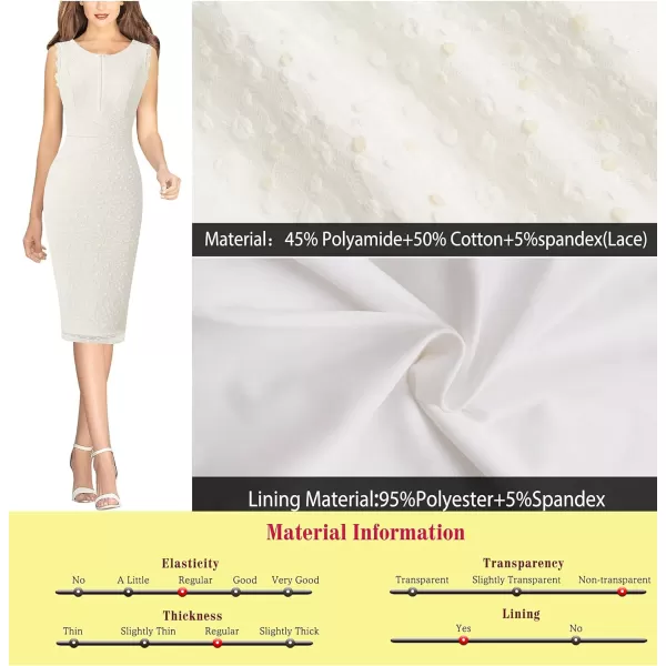 VFSHOW Womens Front Zipper Slim Wear to Work Business Office Party Pencil DressOff White Bubble Lace