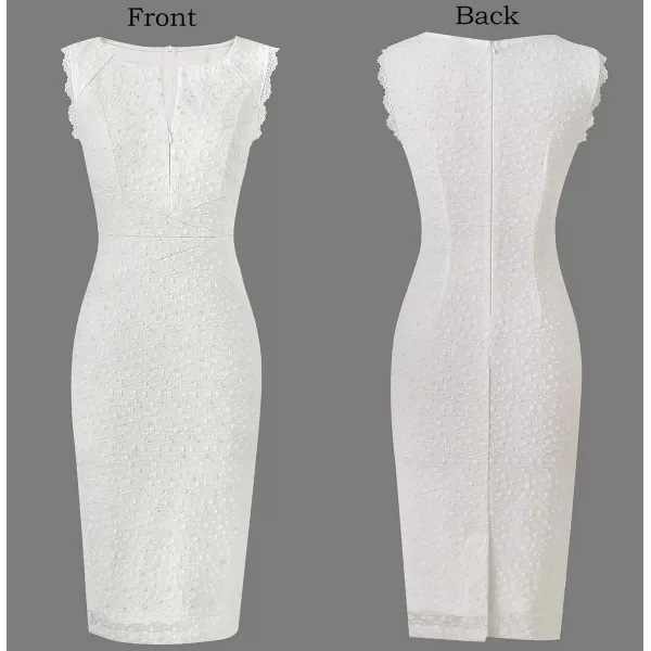 VFSHOW Womens Front Zipper Slim Wear to Work Business Office Party Pencil DressOff White Bubble Lace