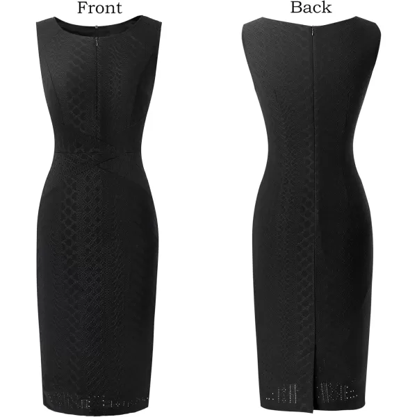 VFSHOW Womens Front Zipper Slim Work Business Office Bodycon Sheath Pencil DressBlack Jacquard Geometric