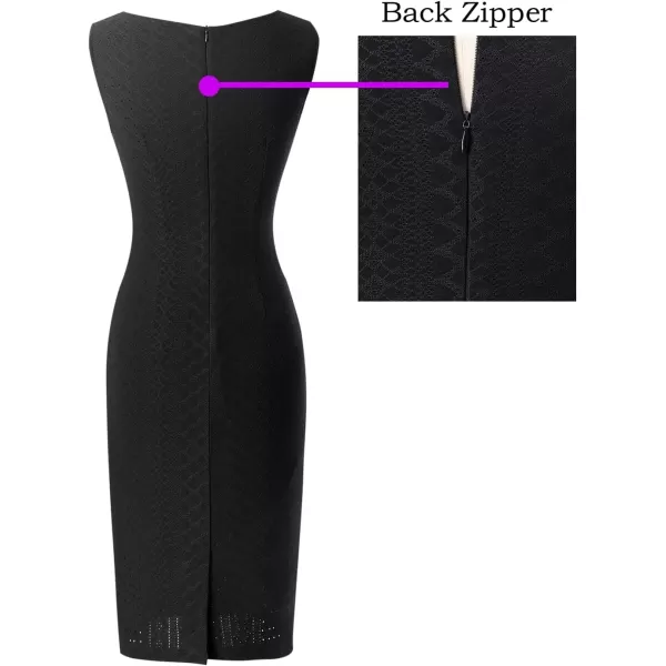 VFSHOW Womens Front Zipper Slim Work Business Office Bodycon Sheath Pencil DressBlack Jacquard Geometric