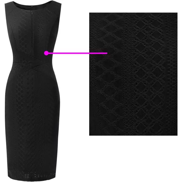 VFSHOW Womens Front Zipper Slim Work Business Office Bodycon Sheath Pencil DressBlack Jacquard Geometric