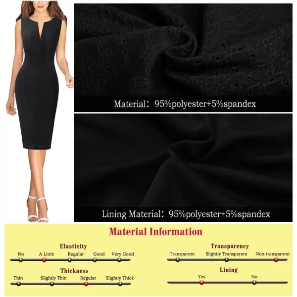 VFSHOW Womens Front Zipper Slim Work Business Office Bodycon Sheath Pencil DressBlack Jacquard Geometric