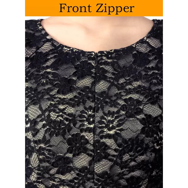 VFSHOW Womens Front Zipper Slim Work Business Office Bodycon Sheath Pencil DressBlack Lace3