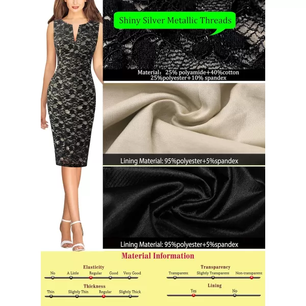 VFSHOW Womens Front Zipper Slim Work Business Office Bodycon Sheath Pencil DressBlack Lace3