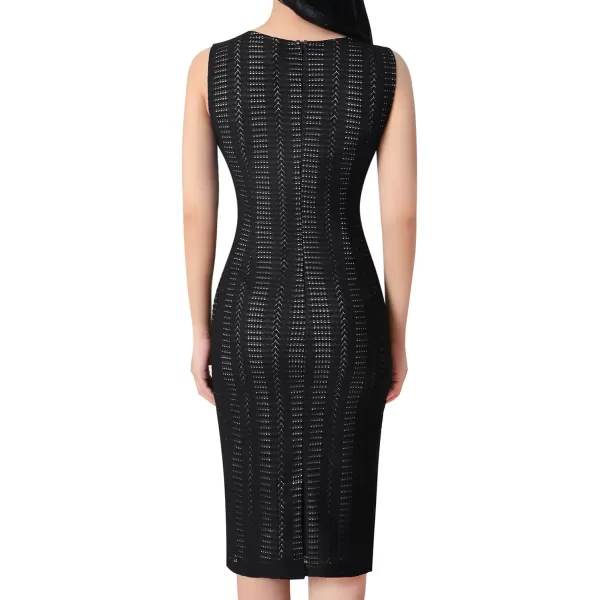 VFSHOW Womens Front Zipper Slim Work Business Office Bodycon Sheath Pencil DressBlack Lace6