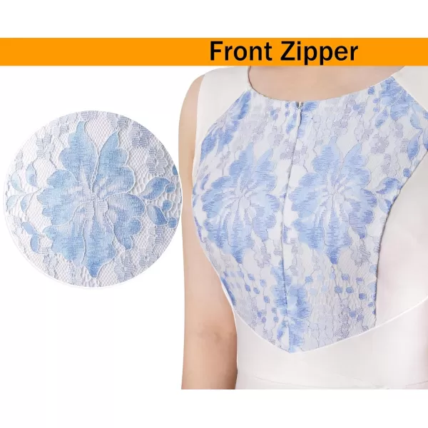 VFSHOW Womens Front Zipper Slim Work Business Office Bodycon Sheath Pencil DressOff White and Blue Floral Lace